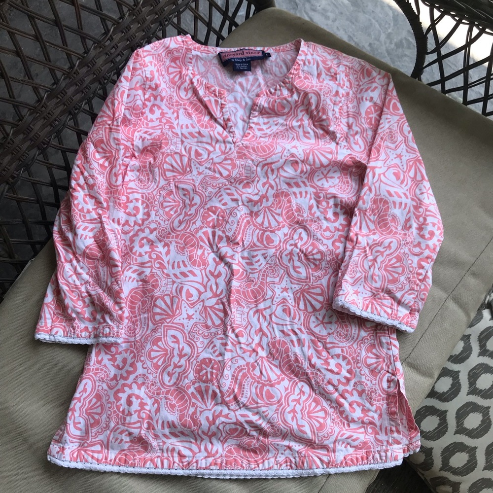 Vineyard Vines Seahorse Coral Tunic Coverup swim L